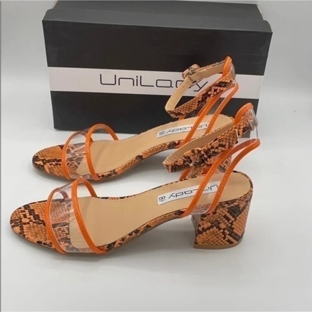 UNILADY Neon Orange Snake Ada block heel sandals